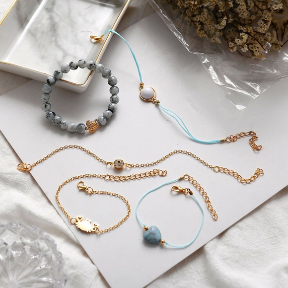 5-piece 'Sea Life' Marble Turquoise Bracelet Set - Picture 2 of 8